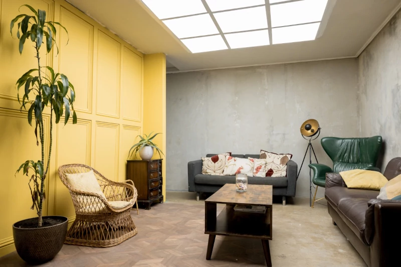 lounge yellow panel wall sofas 